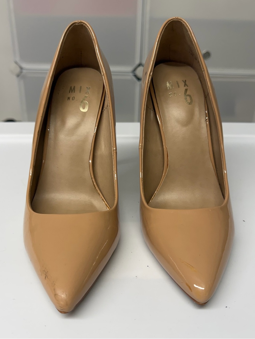 Mix No. 6 Nude Patent Pointed Toe Pumps